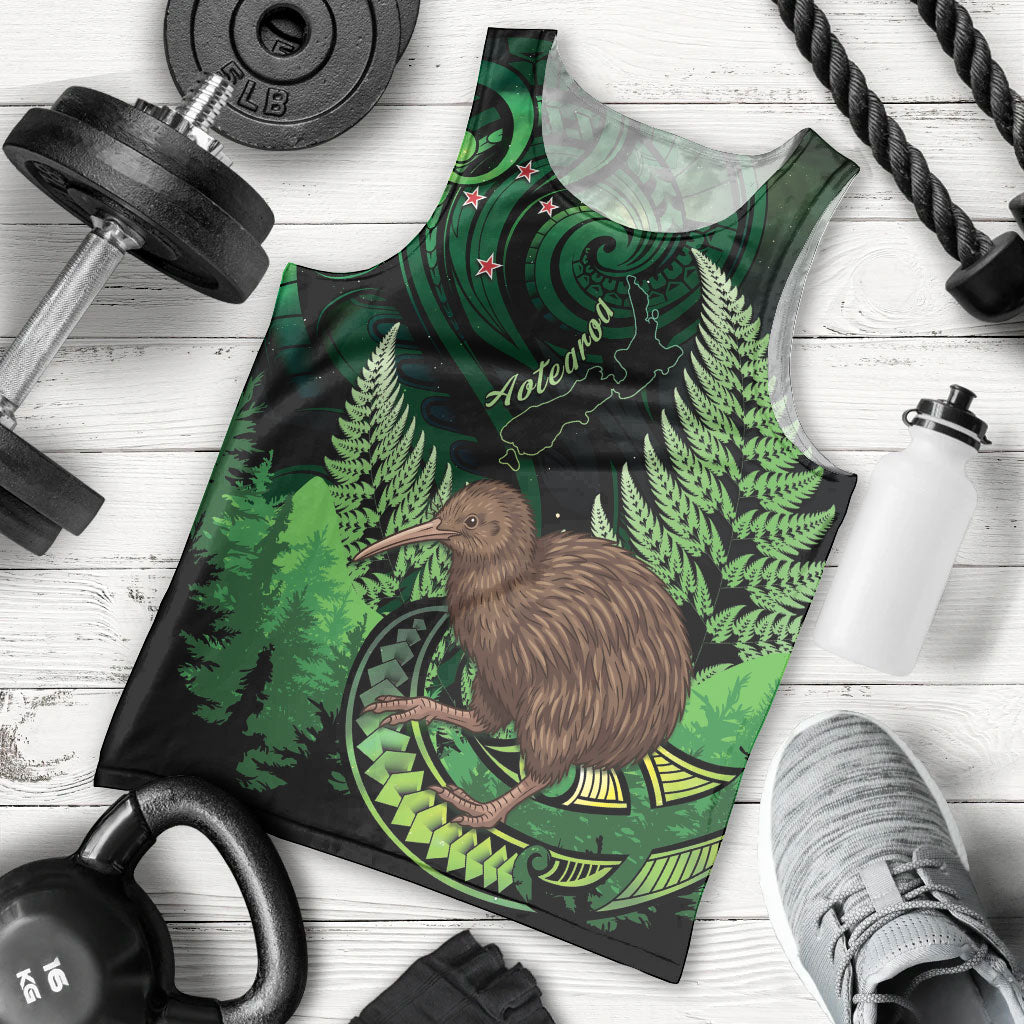 Kiwi New Zealand Personalised Men Tank Top Aotearoa Map Silver Fern Koru Pattern