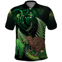 Kiwi New Zealand Personalised Polo Shirt Aotearoa Map Silver Fern Koru Pattern