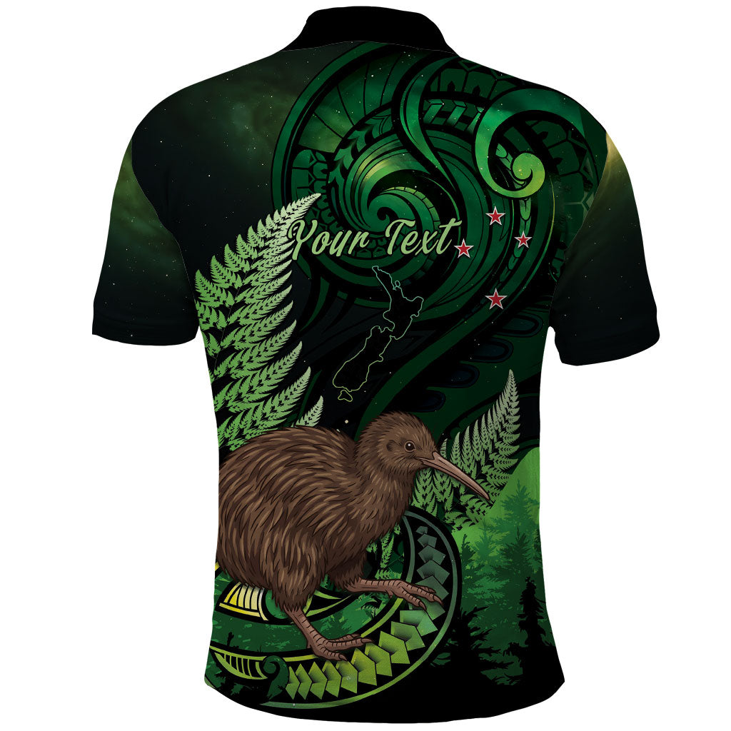 Kiwi New Zealand Personalised Polo Shirt Aotearoa Map Silver Fern Koru Pattern