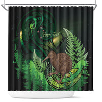 Kiwi New Zealand Personalised Shower Curtain Aotearoa Map Silver Fern Koru Pattern