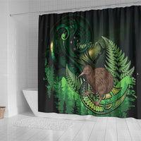 Kiwi New Zealand Personalised Shower Curtain Aotearoa Map Silver Fern Koru Pattern
