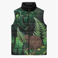 Kiwi New Zealand Personalised Sleeveless Puffer Jacket Aotearoa Map Silver Fern Koru Pattern