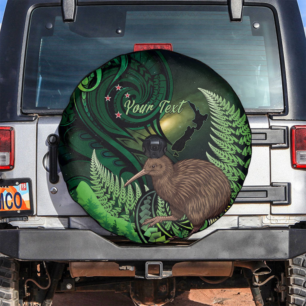 Kiwi New Zealand Personalised Spare Tire Cover Aotearoa Map Silver Fern Koru Pattern