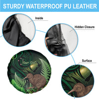 Kiwi New Zealand Personalised Spare Tire Cover Aotearoa Map Silver Fern Koru Pattern