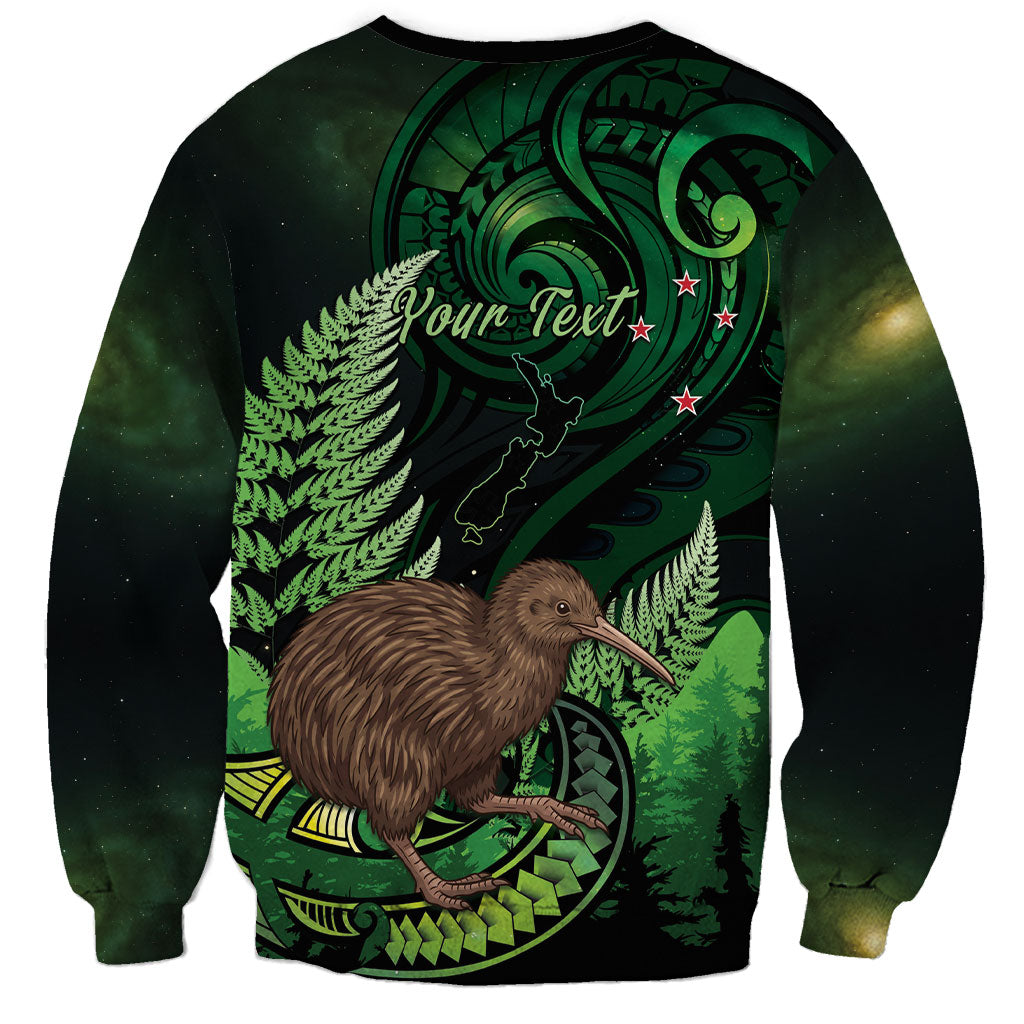 Kiwi New Zealand Personalised Sweatshirt Aotearoa Map Silver Fern Koru Pattern