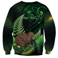 Kiwi New Zealand Personalised Sweatshirt Aotearoa Map Silver Fern Koru Pattern