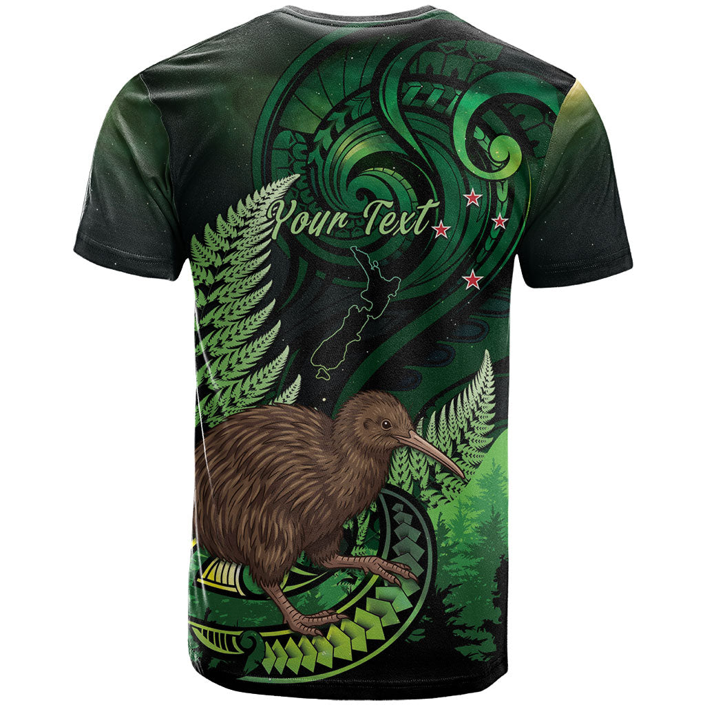 Kiwi New Zealand Personalised T Shirt Aotearoa Map Silver Fern Koru Pattern