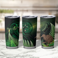Kiwi New Zealand Personalised Tumbler Cup Aotearoa Map Silver Fern Koru Pattern