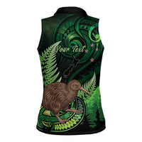 Kiwi New Zealand Personalised Women Sleeveless Polo Shirt Aotearoa Map Silver Fern Koru Pattern