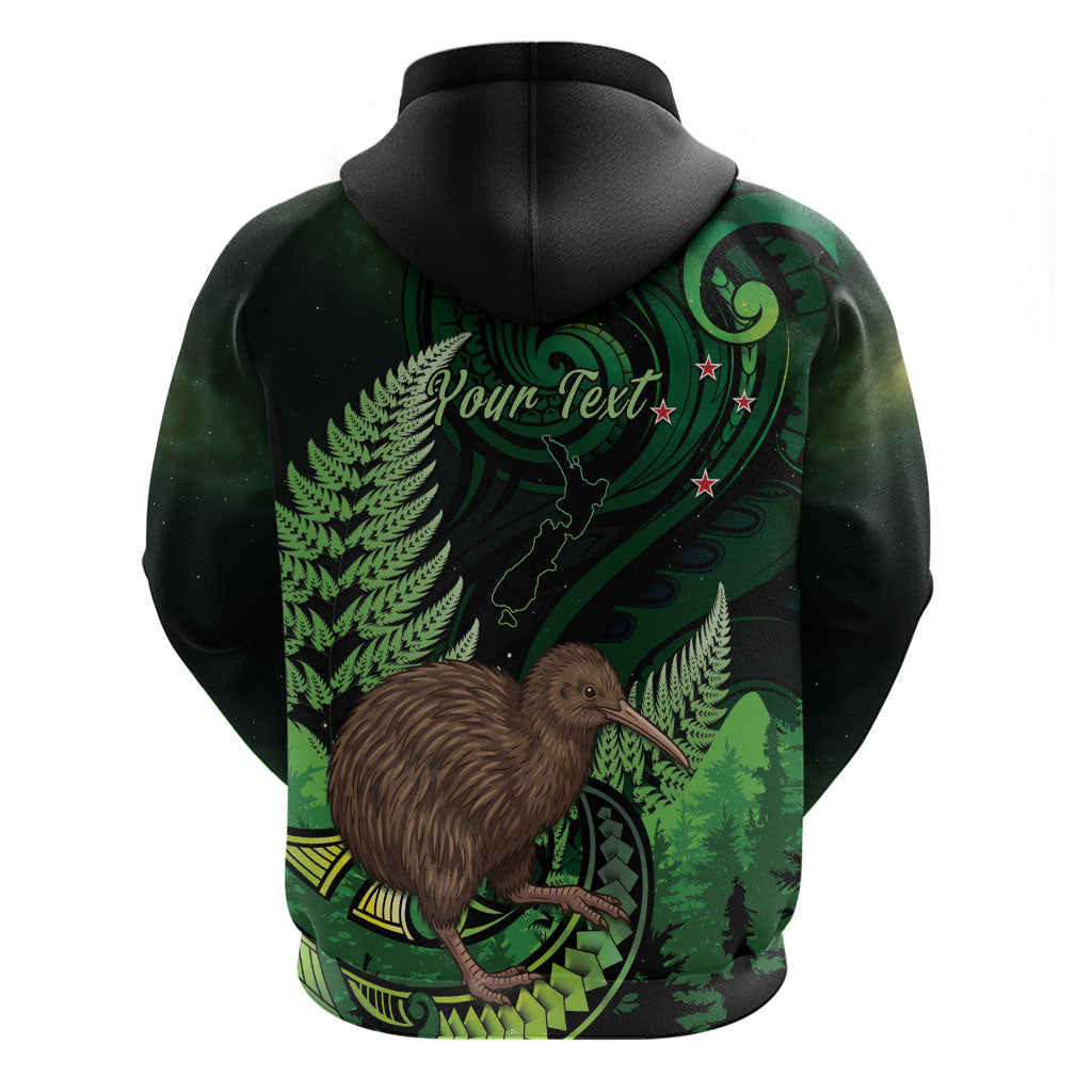 Kiwi New Zealand Personalised Zip Hoodie Aotearoa Map Silver Fern Koru Pattern