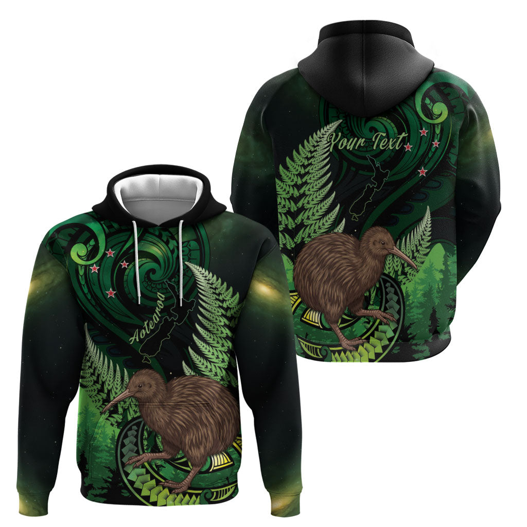 Kiwi New Zealand Personalised Zip Hoodie Aotearoa Map Silver Fern Koru Pattern