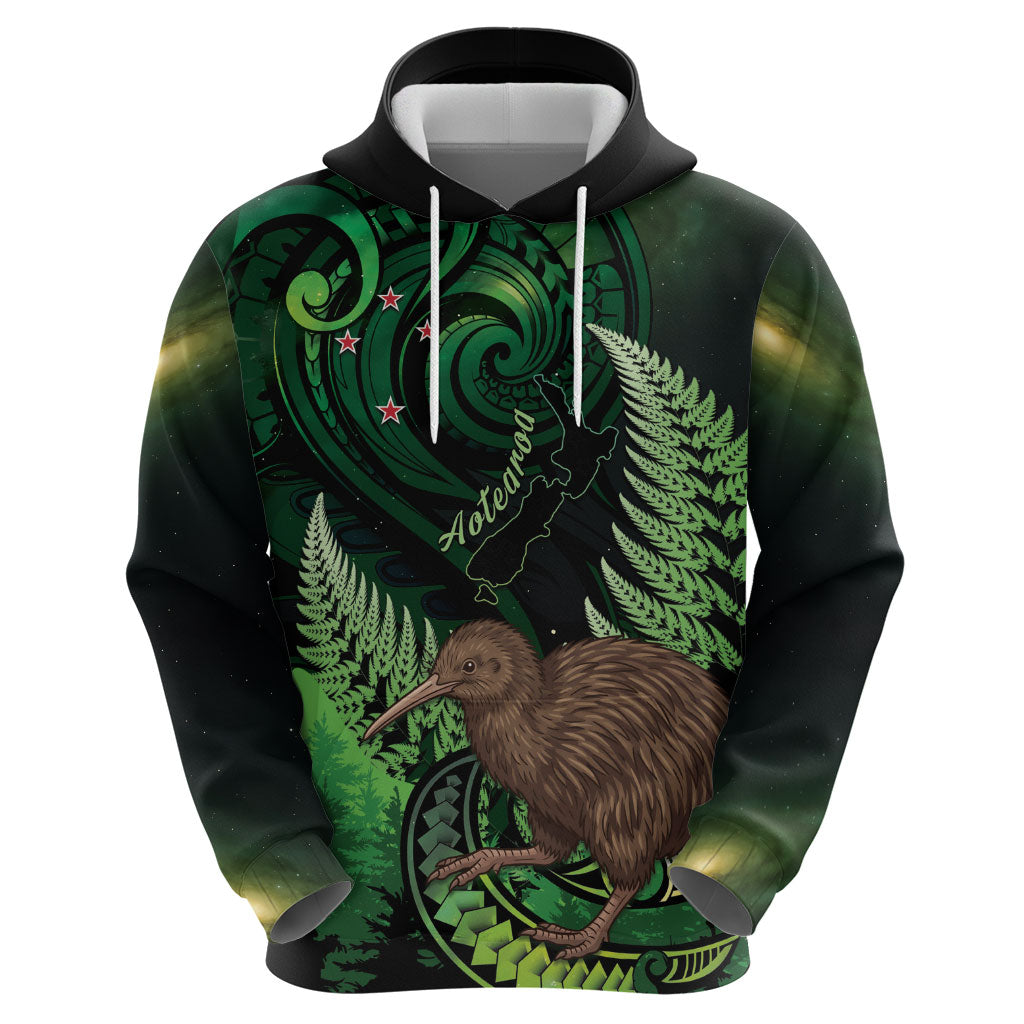 Kiwi New Zealand Personalised Zip Hoodie Aotearoa Map Silver Fern Koru Pattern
