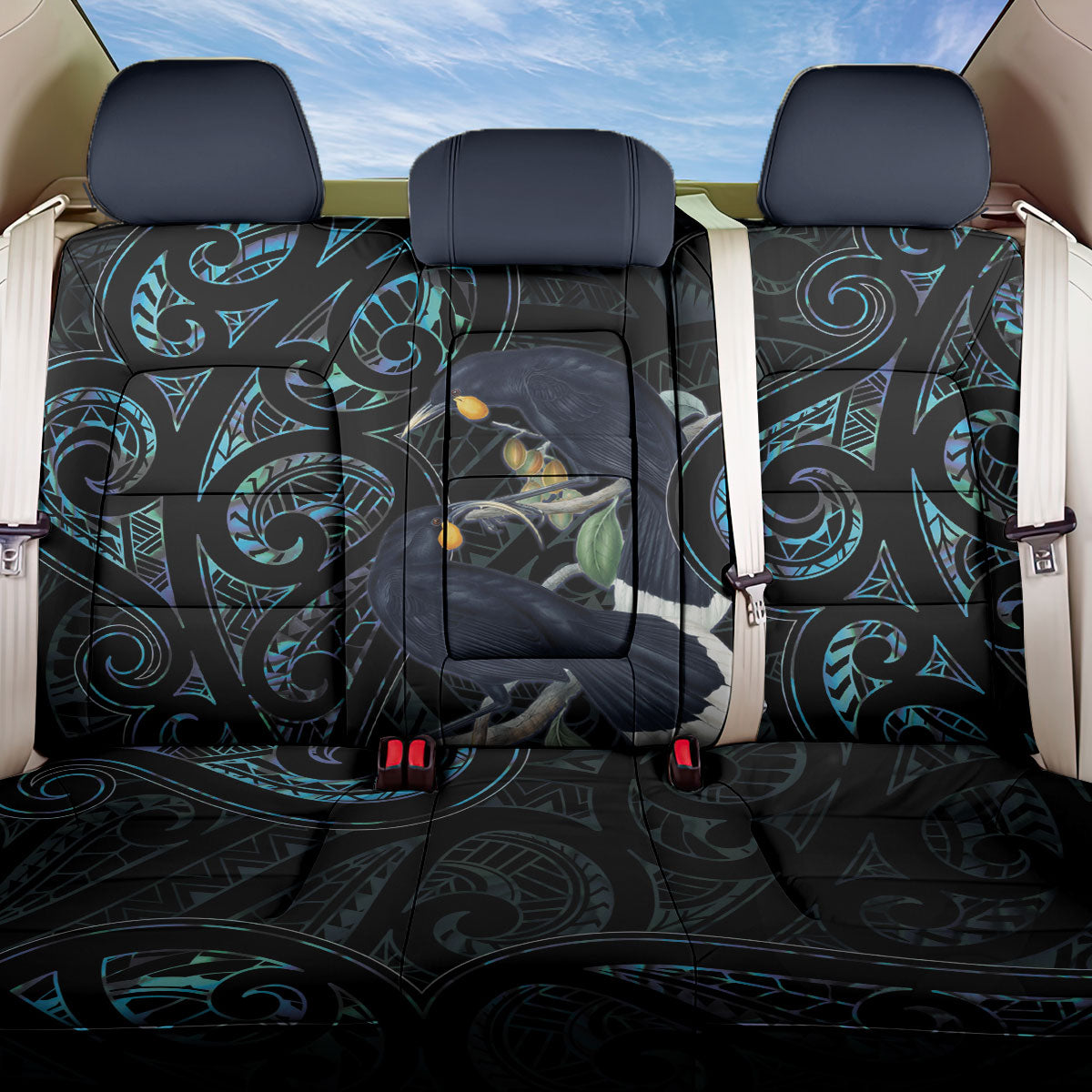 New Zealand Huia Bird Back Car Seat Cover Paua Shell Maori Pattern