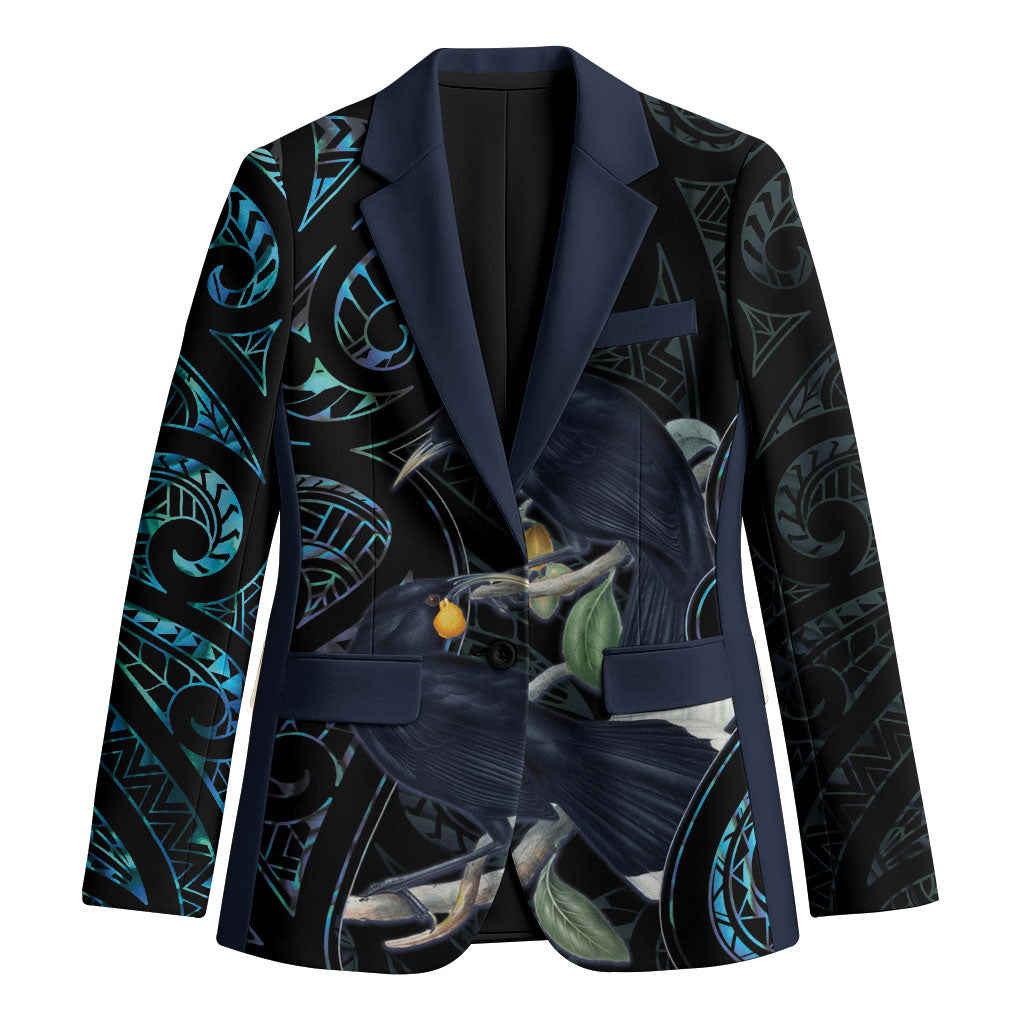 New Zealand Huia Bird Blazer Paua Shell Maori Pattern LT22 Unisex Black - Polynesian Pride