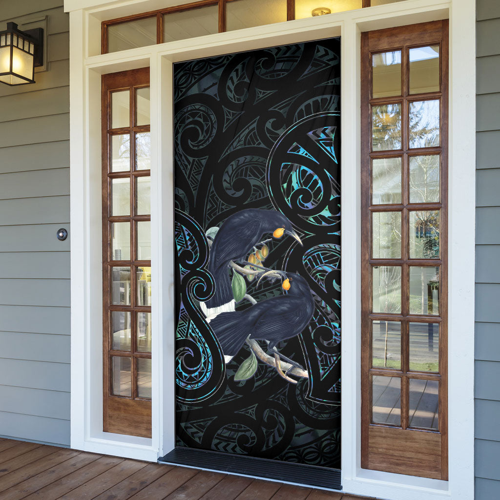 New Zealand Huia Bird Door Cover Paua Shell Maori Pattern