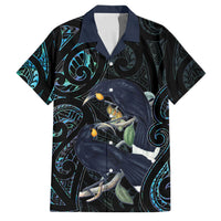 New Zealand Huia Bird Family Matching Long Sleeve Bodycon Dress and Hawaiian Shirt Paua Shell Maori Pattern LT22 Dad's Shirt - Short Sleeve Black - Polynesian Pride