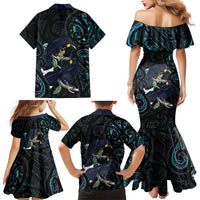 New Zealand Huia Bird Family Matching Mermaid Dress and Hawaiian Shirt Paua Shell Maori Pattern LT22 - Polynesian Pride
