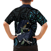 New Zealand Huia Bird Family Matching Off Shoulder Short Dress and Hawaiian Shirt Paua Shell Maori Pattern LT22 - Polynesian Pride