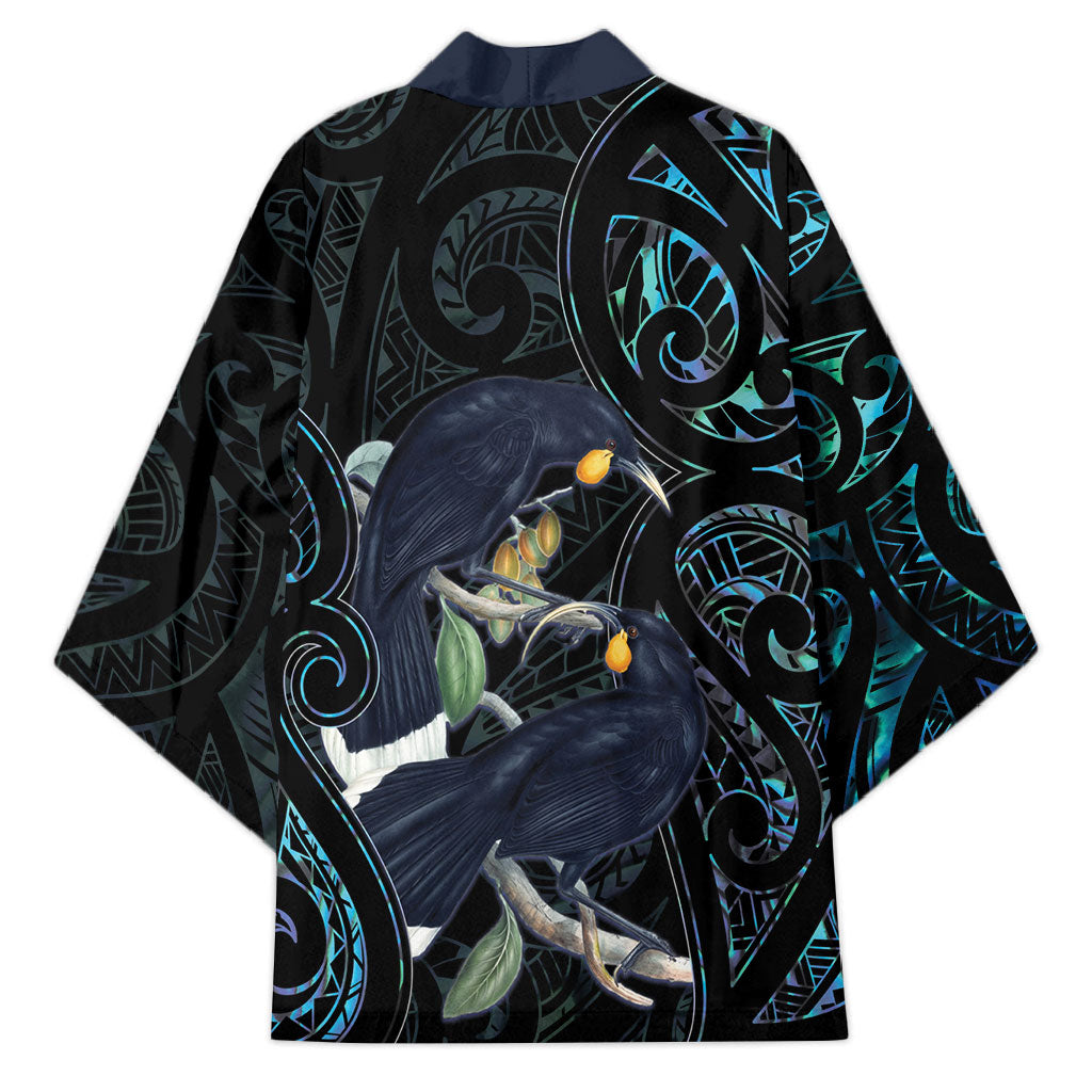 New Zealand Huia Bird Kimono Paua Shell Maori Pattern