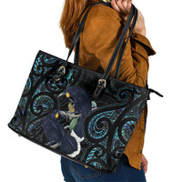 New Zealand Huia Bird Leather Tote Bag Paua Shell Maori Pattern