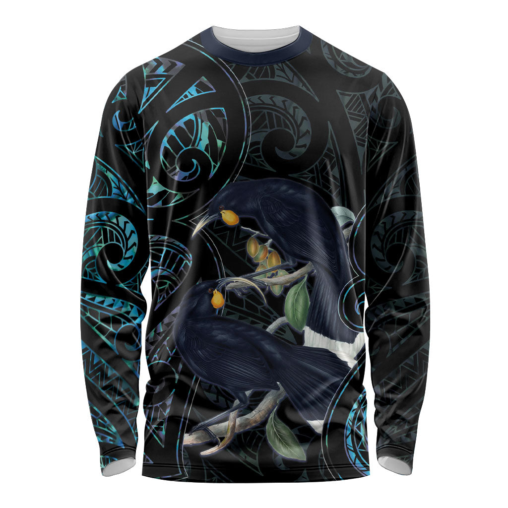 New Zealand Huia Bird Long Sleeve Shirt Paua Shell Maori Pattern