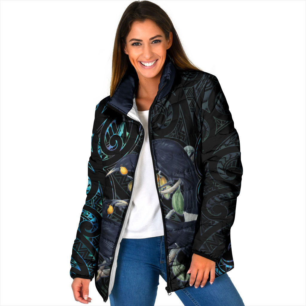 New Zealand Huia Bird Padded Jacket Paua Shell Maori Pattern