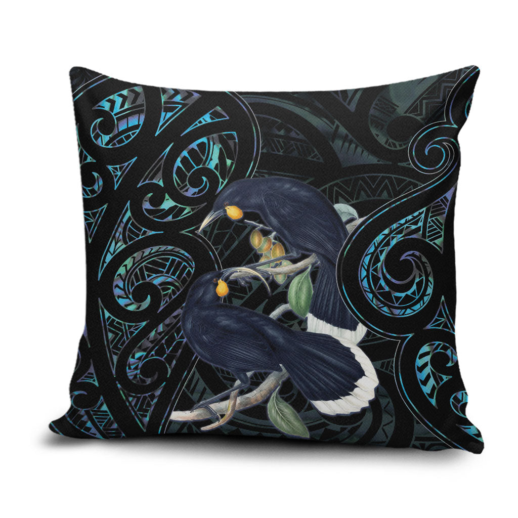 New Zealand Huia Bird Pillow Cover Paua Shell Maori Pattern