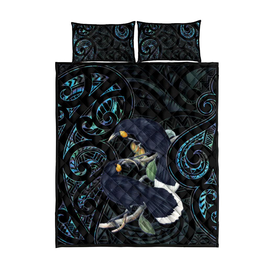 New Zealand Huia Bird Quilt Bed Set Paua Shell Maori Pattern