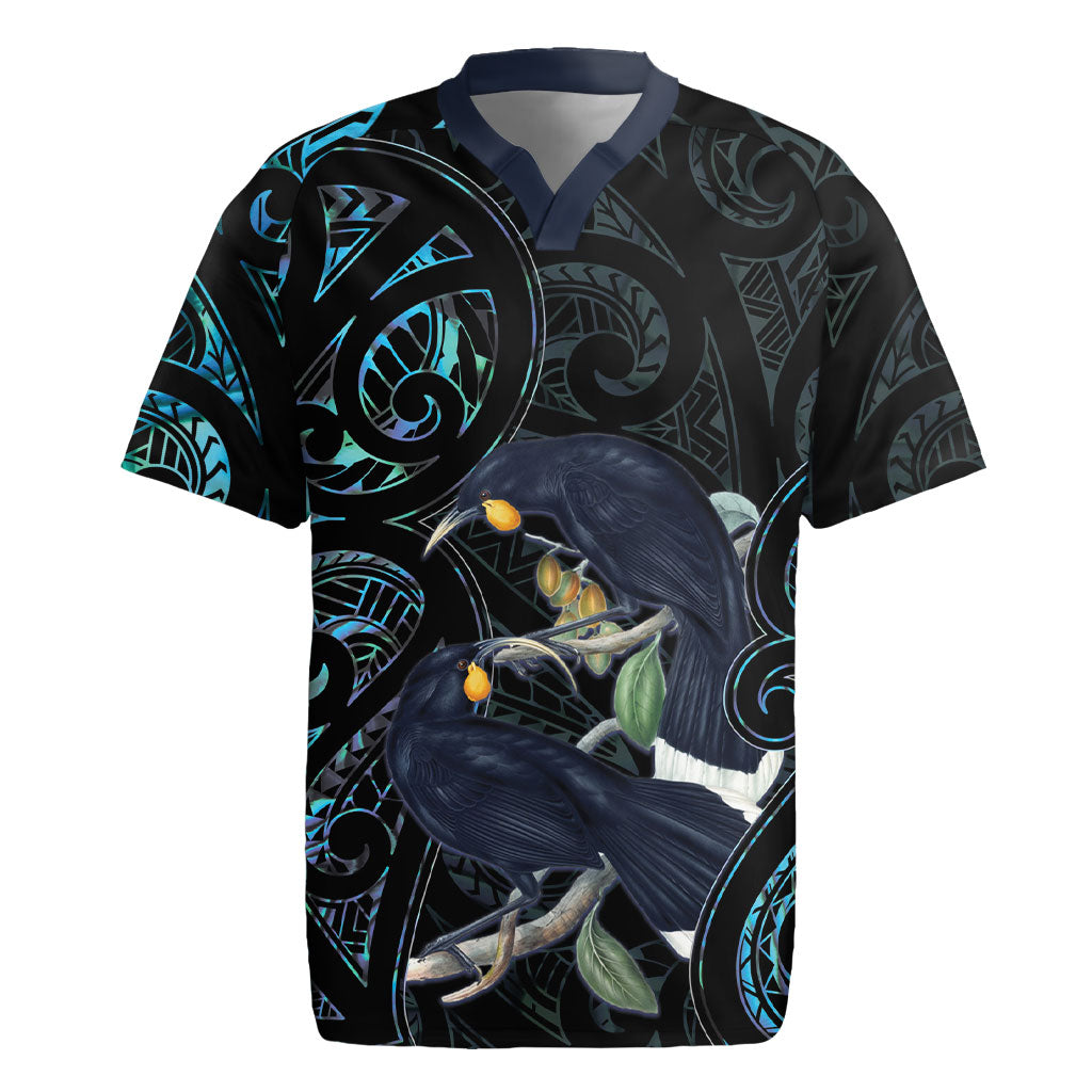 New Zealand Huia Bird Rugby Jersey Paua Shell Maori Pattern