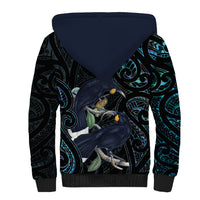 New Zealand Huia Bird Sherpa Hoodie Paua Shell Maori Pattern