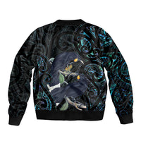 New Zealand Huia Bird Sleeve Zip Bomber Jacket Paua Shell Maori Pattern