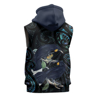 New Zealand Huia Bird Sleeveless Hoodie Paua Shell Maori Pattern