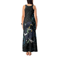 New Zealand Huia Bird Tank Maxi Dress Paua Shell Maori Pattern