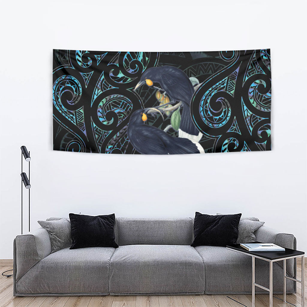 New Zealand Huia Bird Tapestry Paua Shell Maori Pattern