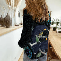 New Zealand Huia Bird Women Casual Shirt Paua Shell Maori Pattern