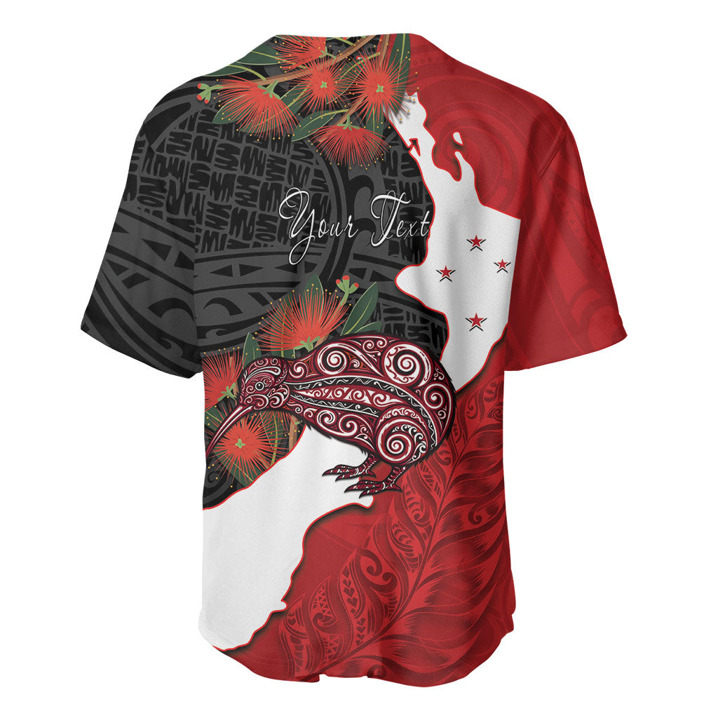 Kiwi New Zealand Personalised Baseball Jersey NZ Map Pohutukawa Fern Maori Pattern