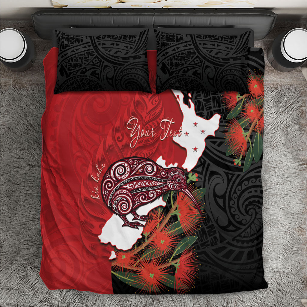 Kiwi New Zealand Personalised Bedding Set NZ Map Pohutukawa Fern Maori Pattern LT22 Red - Polynesian Pride