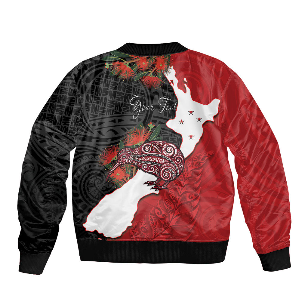 Kiwi New Zealand Personalised Bomber Jacket NZ Map Pohutukawa Fern Maori Pattern