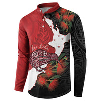 Kiwi New Zealand Personalised Button Sweatshirt NZ Map Pohutukawa Fern Maori Pattern