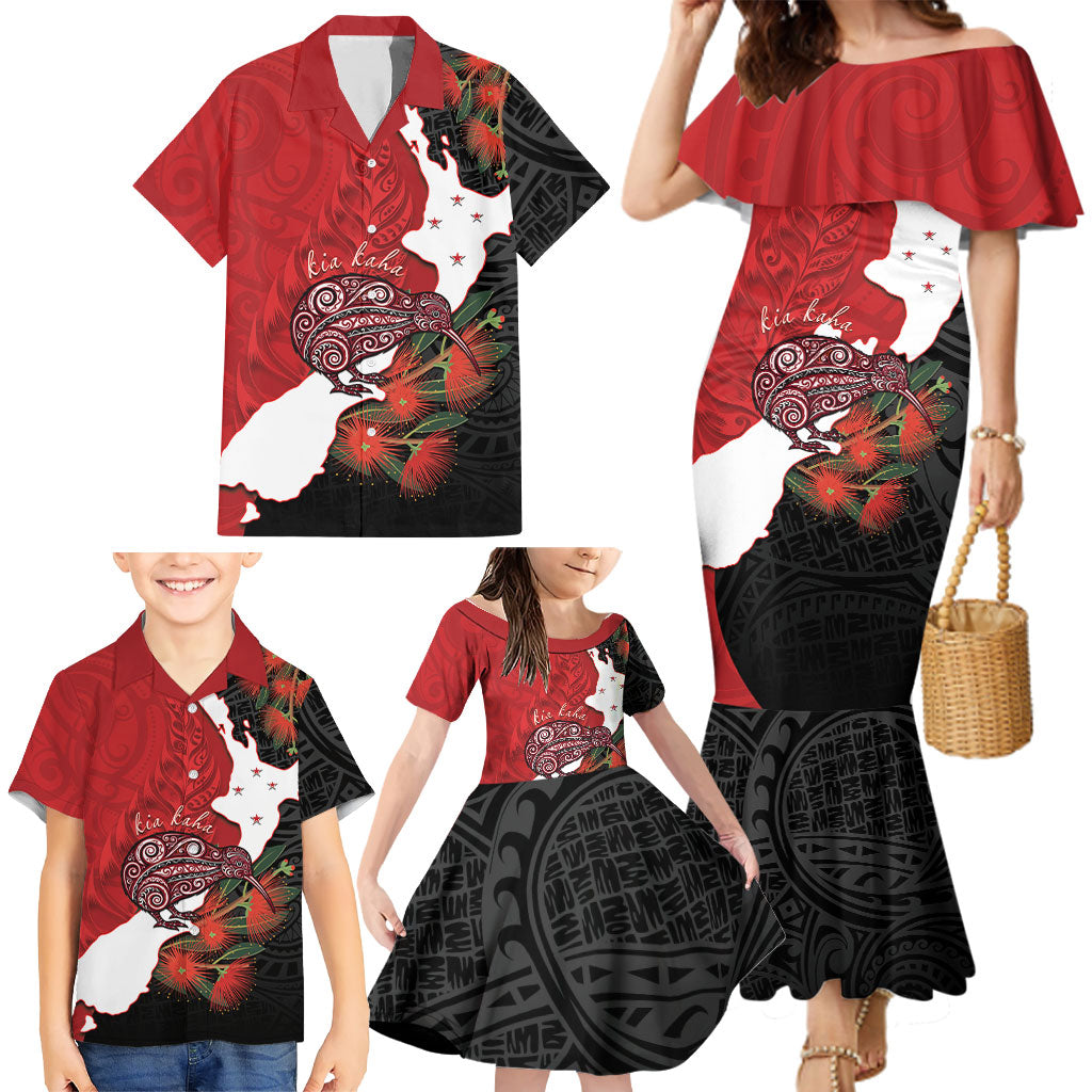 Kiwi New Zealand Personalised Family Matching Mermaid Dress and Hawaiian Shirt NZ Map Pohutukawa Fern Maori Pattern LT22 - Polynesian Pride