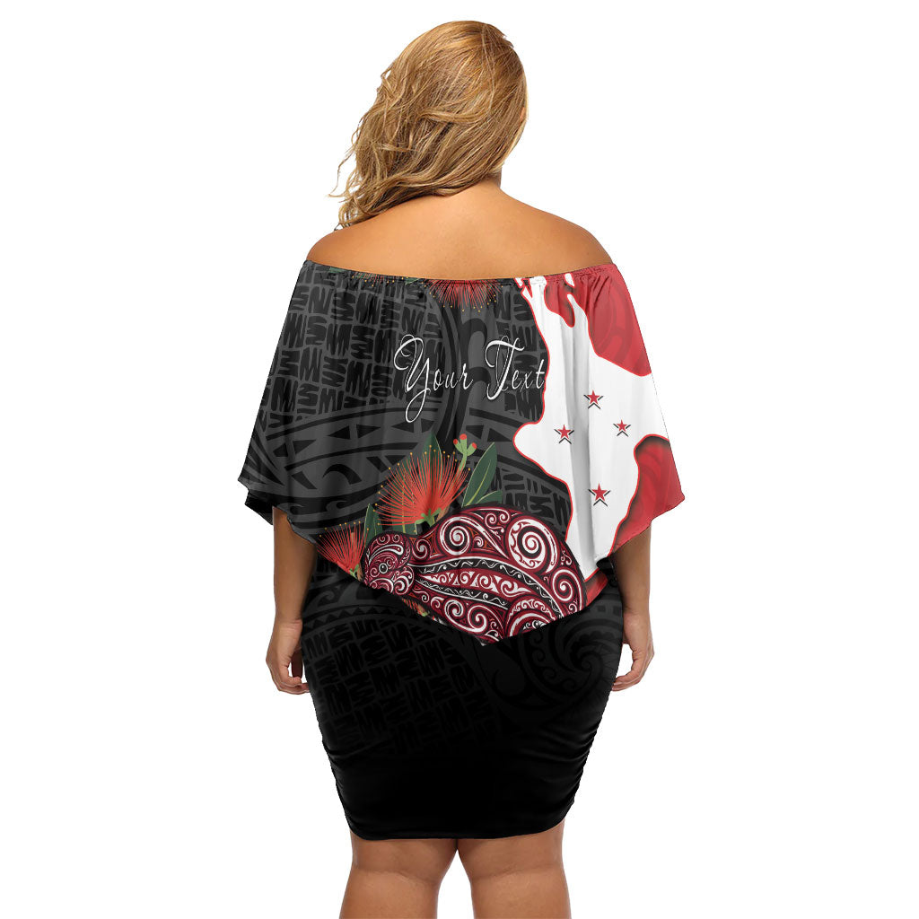 Kiwi New Zealand Personalised Family Matching Off Shoulder Short Dress and Hawaiian Shirt NZ Map Pohutukawa Fern Maori Pattern LT22 - Polynesian Pride