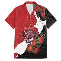 Kiwi New Zealand Personalised Family Matching Puletasi and Hawaiian Shirt NZ Map Pohutukawa Fern Maori Pattern LT22 Dad's Shirt - Short Sleeve Red - Polynesian Pride