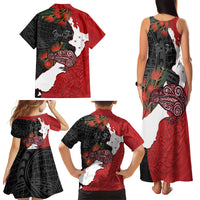 Kiwi New Zealand Personalised Family Matching Tank Maxi Dress and Hawaiian Shirt NZ Map Pohutukawa Fern Maori Pattern LT22 - Polynesian Pride