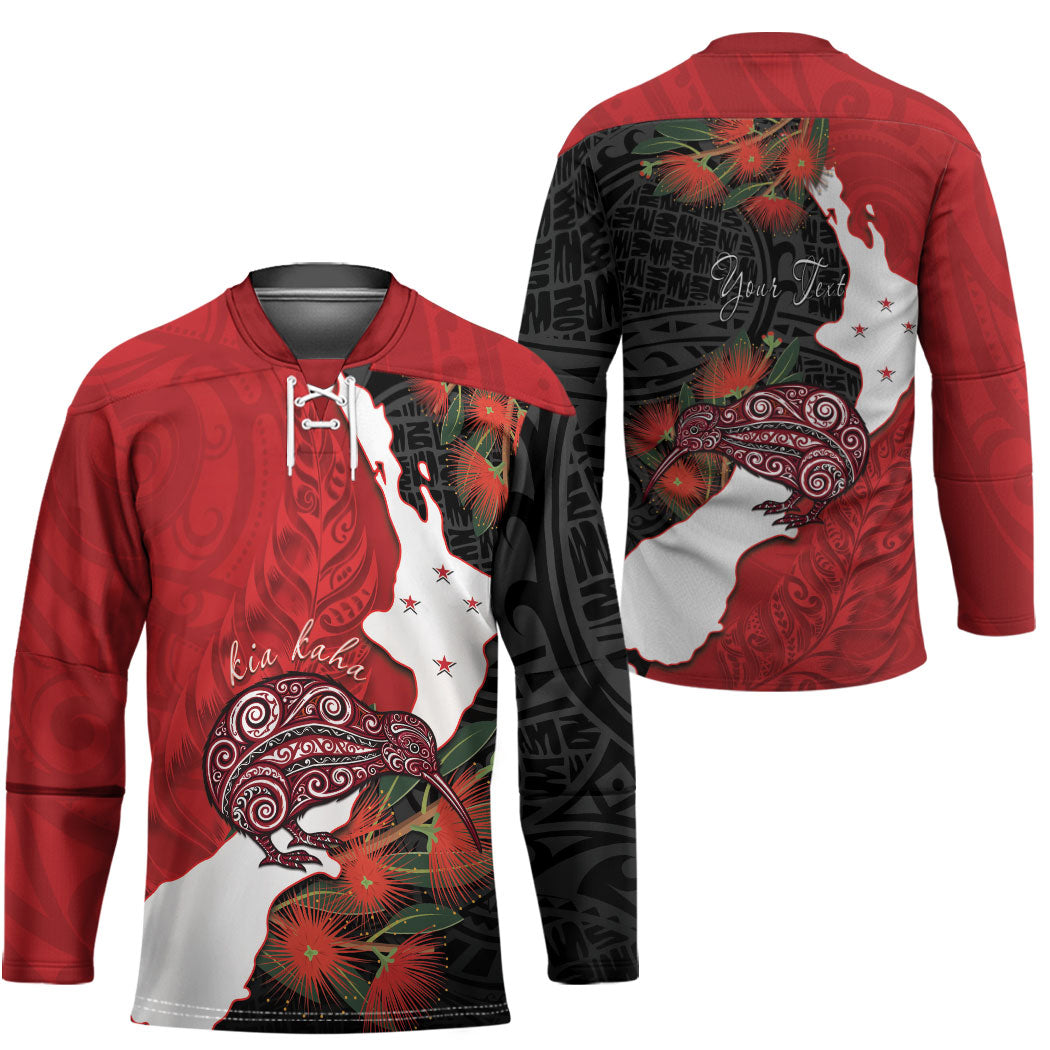 Kiwi New Zealand Personalised Hockey Jersey NZ Map Pohutukawa Fern Maori Pattern