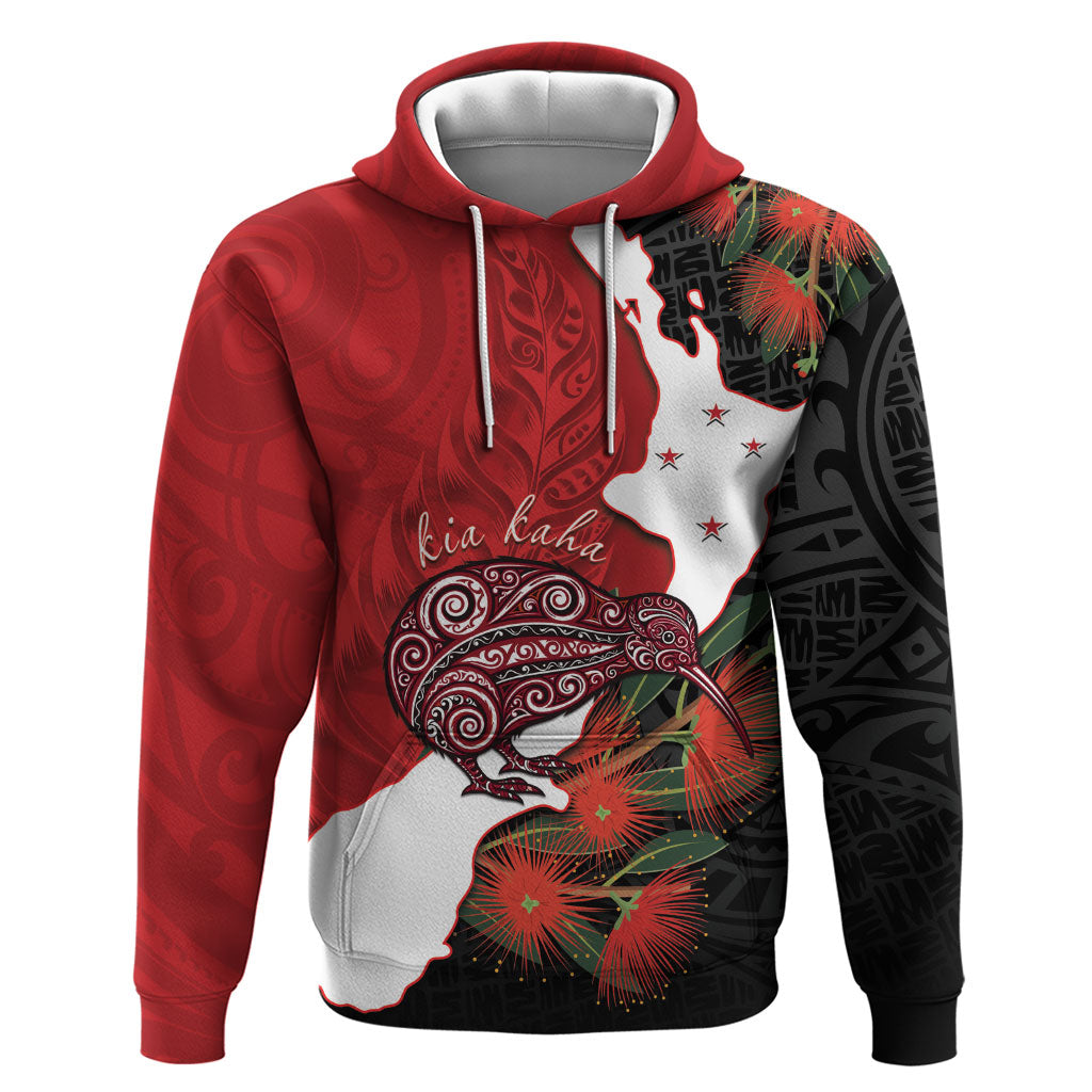 Kiwi New Zealand Personalised Hoodie NZ Map Pohutukawa Fern Maori Pattern
