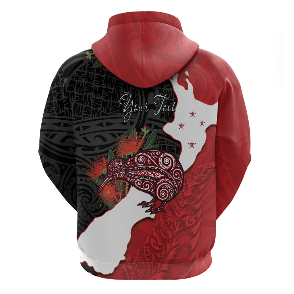 Kiwi New Zealand Personalised Hoodie NZ Map Pohutukawa Fern Maori Pattern