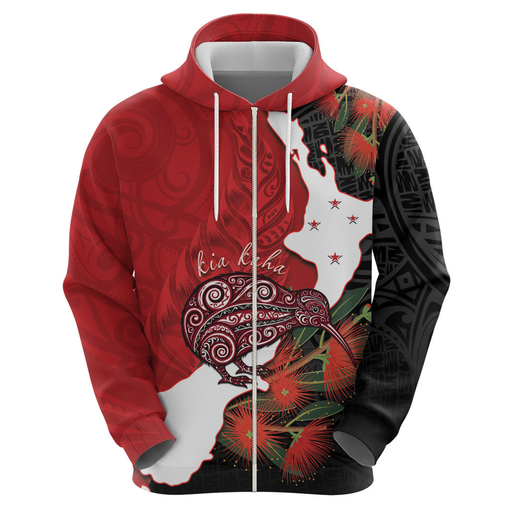 Kiwi New Zealand Personalised Hoodie NZ Map Pohutukawa Fern Maori Pattern