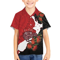 Kiwi New Zealand Personalised Kid Hawaiian Shirt NZ Map Pohutukawa Fern Maori Pattern LT22 Kid Red - Polynesian Pride