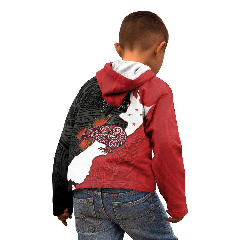 Kiwi New Zealand Personalised Kid Hoodie NZ Map Pohutukawa Fern Maori Pattern