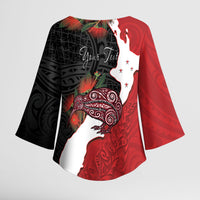 Kiwi New Zealand Personalised Kimono Sleeve Blouse NZ Map Pohutukawa Fern Maori Pattern